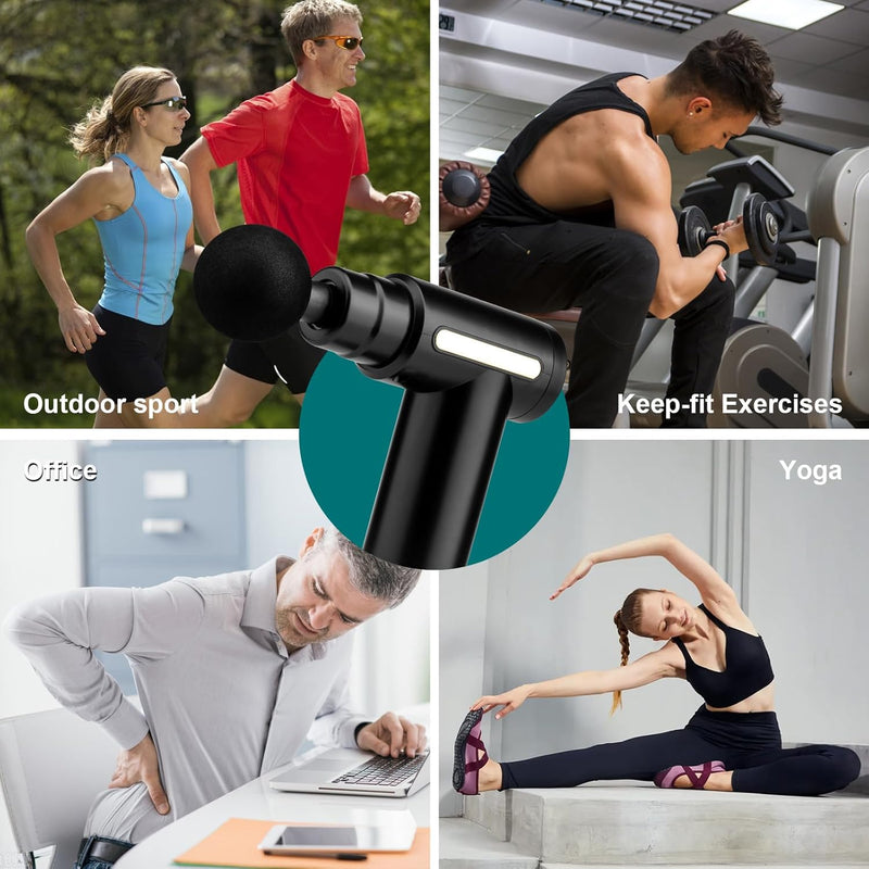 Mini Massage Gun Deep Tissue Portable 6 Speeds Handheld Muscle Massager with 4 Massage Heads 1800mAh Battery & Type-C Charging, Super Quiet Massage Gun for Muscle Pain Relief Recovery