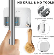 Sulfar Broom and Mop Holder, Pack of 4 Broom Gripper Holds Self Adhesive Reusable No Drilling Super Anti-Slip, Wall Mounted Storage Rack Storage & Organization Your Home, Kitchen Wardrobe