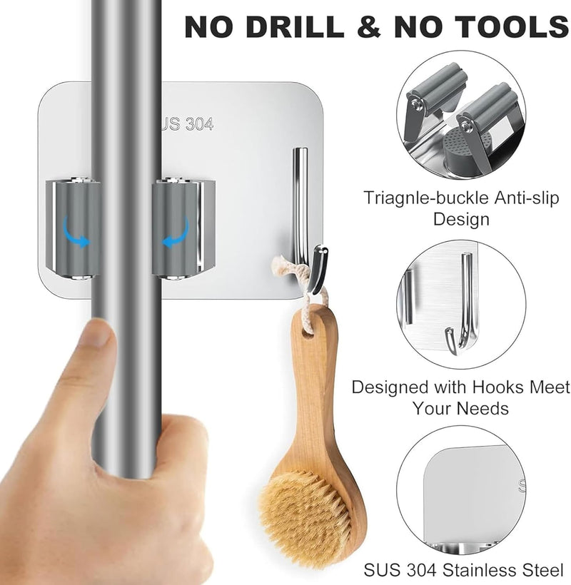 Sulfar Broom and Mop Holder, Pack of 4 Broom Gripper Holds Self Adhesive Reusable No Drilling Super Anti-Slip, Wall Mounted Storage Rack Storage & Organization Your Home, Kitchen Wardrobe