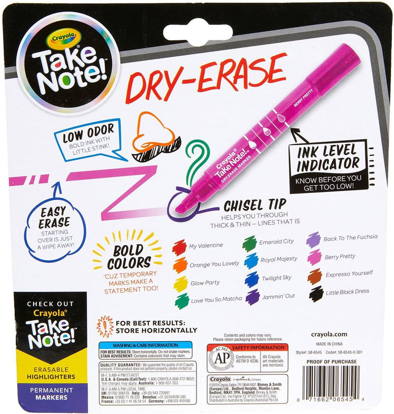 CRAYOLA Low Odor Dry Erase Markers, Fine Tip, 4 Count