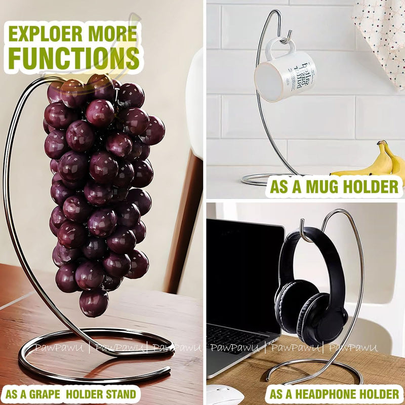 Banana Holder Stand - Stainless Steel Kitchen Counter Tree Hook for Bananas, Grapes & Vine Tomatoes, Prevents Bruising & Extends Freshness