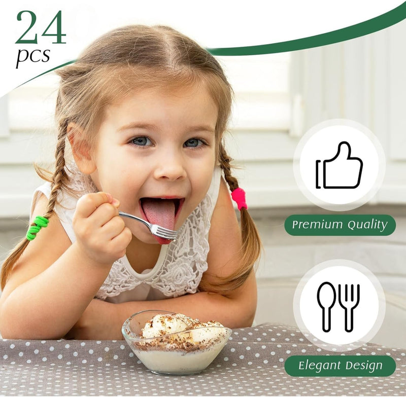 AL FAKHAMA Mini Forks 24 PCS Reusable Plastic Dessert Forks 10 cm Elegant Mini Cutlery for Parties, Tastings, Appetizers, Events, and Bakery Use Sturdy & Washable (Silver)