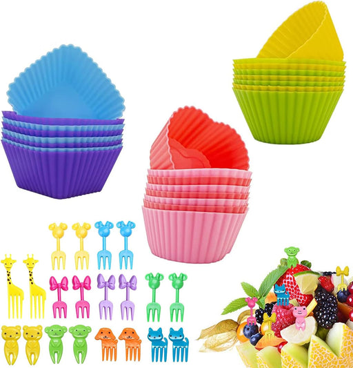 44 Pcs Bento Lunch Box Accessories for Kids,Includes 24 Pcs Thicken Silicone Cupcake Liners,20 Cute Animal Food Picks, Easy to Preparing Lunch and Make Lunchtime Fun with Our Kids