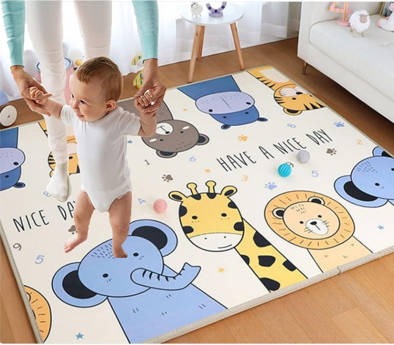 AM ANNA Foldable Baby Play Mat, 200 * 180 * 1.5 CM Extra Large Waterproof Activity Playmats for Babies,Toddlers, Infants, Play & Tummy Time, Foam Baby Mat for Floor,Indoor Outdoor Use (Please Smile)