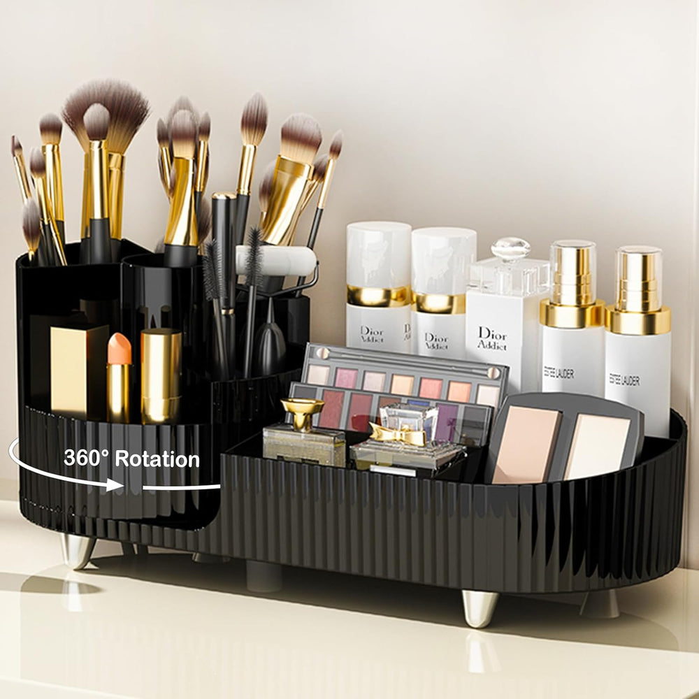 New 360 Rotating Makeup Organizer for Vanity with Brush Holder, Cosmetic Makeup Storage Organizer, Large Spinning Makeup Skincare Organizer, Countertop Makeup Perfume Organizer, Lotions Display Cases