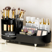 New 360 Rotating Makeup Organizer for Vanity with Brush Holder, Cosmetic Makeup Storage Organizer, Large Spinning Makeup Skincare Organizer, Countertop Makeup Perfume Organizer, Lotions Display Cases - Rotating Makeup Organizer Set-Black