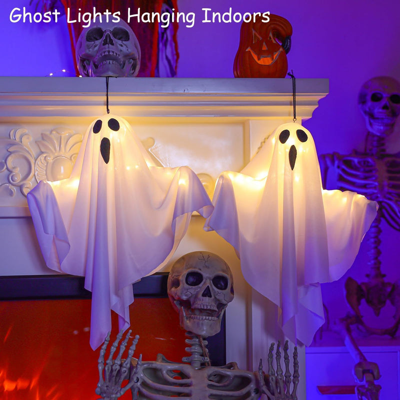 Light up Ghost,Hanging Ghosts Light up Kit Decor Warm LED Ghost Light Indoor Bedroom Wall Outdoor Fall Party Garden Patio Front Porch Yard Scary Cute Halloween Ghost Decor Gifts