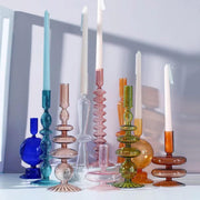 LKPOMI Glass Candlestick Holders - Colorful Glass Taper Candle Stand - Modern Elegant Candle Sticks - Pink