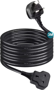 10m Power Extension Lead, Heavy-Duty Single Socket with UK 3-Pin Plug, Fireproof Extension Cord for Outdoor, Garden, Warehouse, Home Renovation, Black (10meters) - 3m