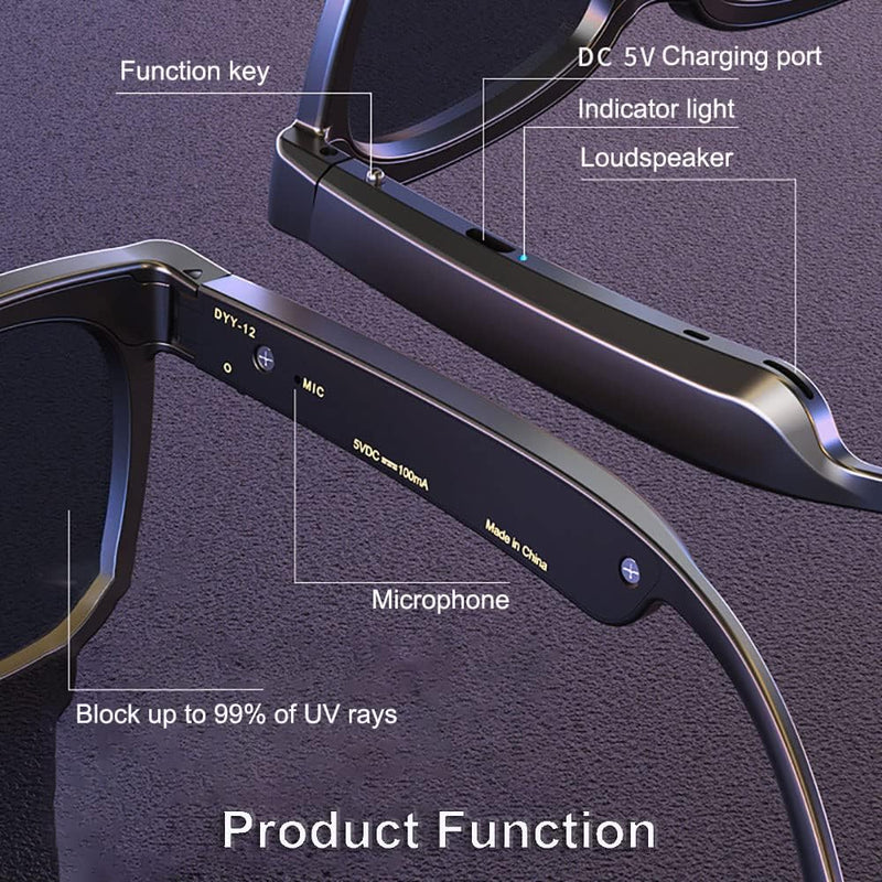 Smart Glasses, Bluetooth Audio Sunglasses, sunshine Bluetooth Sunglasses,Open Ear Style Smart Glasses Listen Music and Calls with Volume UP and Down,Bluetooth 5.0 Audio Glasses and IP44 Waterproof