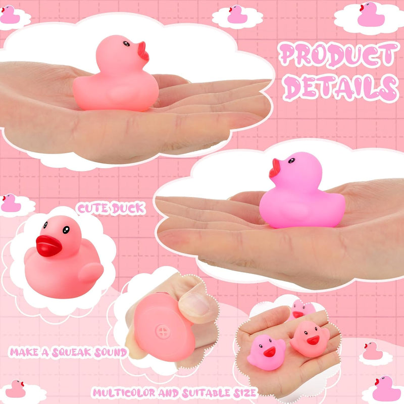 Lenwen 100 Pieces Rubber Ducks Mini Bath Ducks Baby Shower Rubber Ducks Squeak and Float Fun Duck Toys Decorations for Boys Girls Shower Birthday Party Gifts (Pink, Rose Red)