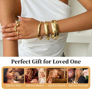 3PCS Chunky Gold Bangle Bracelets for Women Trendy Wide Wrist Cuff Bracelets Stack Bangle Punk Style Wide Chunky Cuff Bracelets Stack Fashion Jewelry Gift