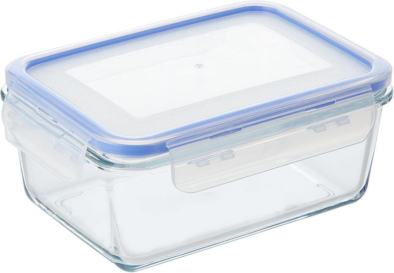 Mondex Cmn0094-96 2 Pieces Food Storage Container With Lid, Blue, 350 Ml/700 Ml, Rectangle, Glass - Rectangular 1000ml