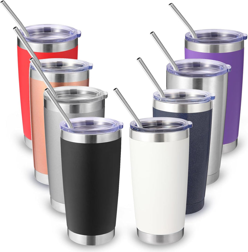 Volhoply 20oz Stainless Steel Tumbler with Lid and Straw,Double Wall Insulated Travel Iced Coffee Mug Fits Car Cup holder,Powder Coated Cups for Hot and Cold Drinks,Gifts for Women Men（White,1 Set）