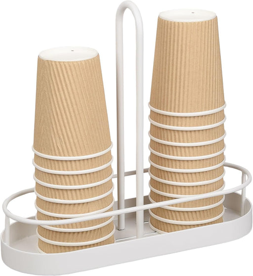 KASTWAVE Rustic Coffee Bar Organizer Caddy for Countertop - Stylish Storage for Cups, Napkins & Coffee Bags - White Disposable Cup Holder & Accessory Decor