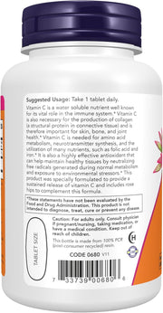 Foods Vitamin C-1000 Sustained Release with Rose Hips Time-Release Vitamin C for Immune Support & Antioxidant Protection & Collagen Formation & Long-Lasting Absorption 100 Tablets
