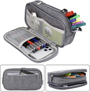 Pencil Case, Large Capacity Pencil Bag Pouch Pen Case Makeup Bag Stationery Desk Organizer with Big Compartments for Boys Girls Middle High School & Office Supplies (Grey)