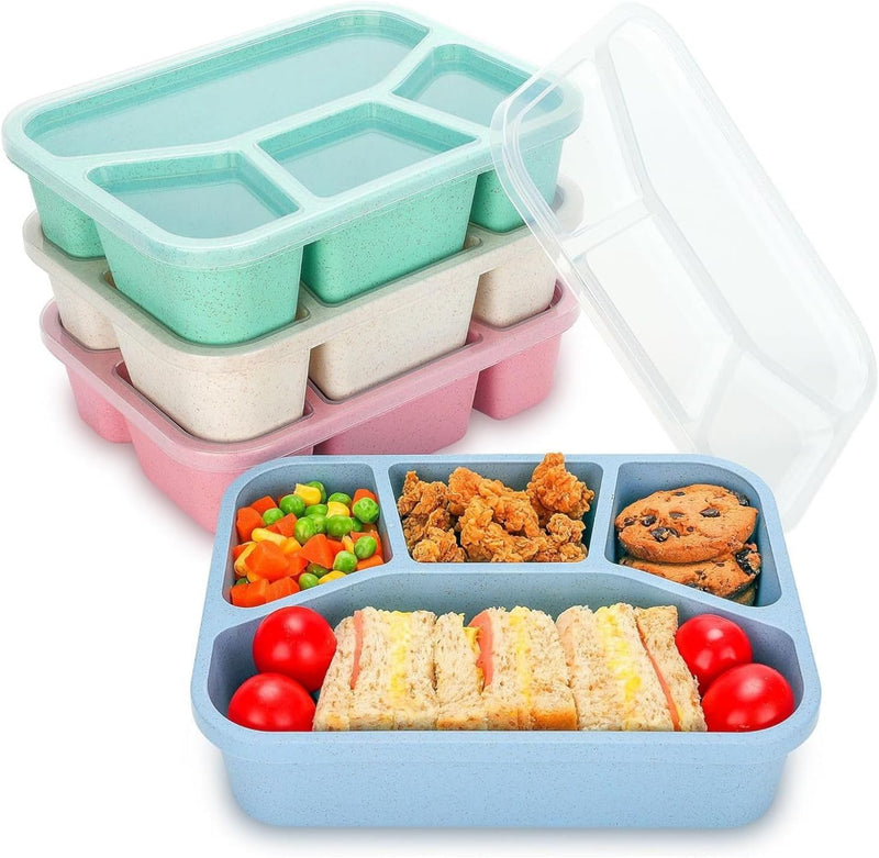 NimbusNote 4 Pack Bento Lunch Box, 4 Compartment Wheat Straw Meal Prep Containers for Kids/Toddle/Adults, BPA Free Reusable Food Snack Storage Containers, Durable Bento Box for School, Work and Travel