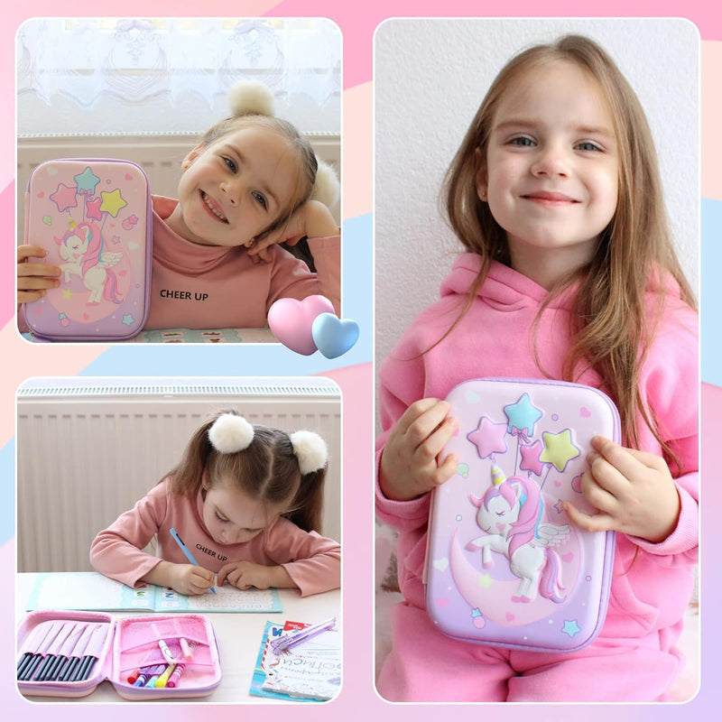 Pencil Case for Girls,Cute Unicorn Stationary Set for Kids,3D EVA School Large Capacity Pencil Pen Box with Compartment,School Supplies, Back to School Gifts for Kids,Pink (Unicorn 1) - Unicorn 1