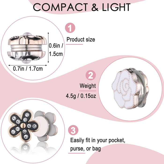 Generic 8 Pairs No-Snag Hijab Magnetic Pins | Multi-Use Premium Hijab Magnets | Rhinestones/Pearl Scarf Pin Buttons, Black, White