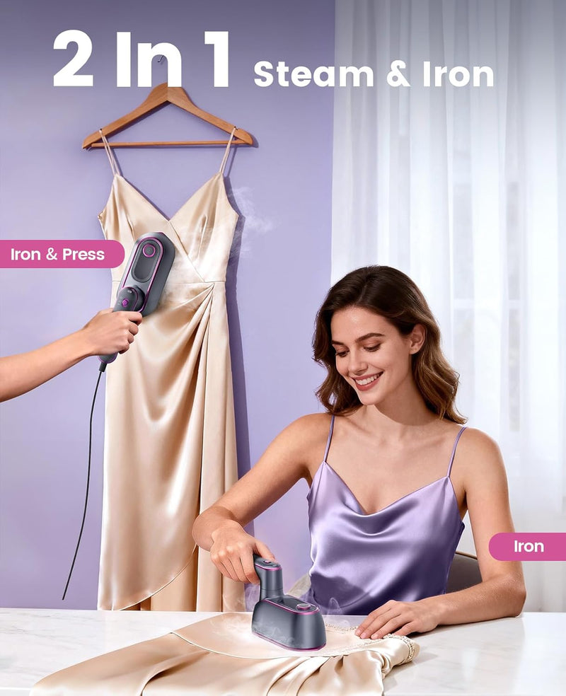 Jack Rose Travel Steamer for Clothes 1200w,Steam Iron,Portable Handheld Travel Size Steamer iron,8S Fast Heat-Up,Large Ceramic Heat Panel(Purple-Gray)