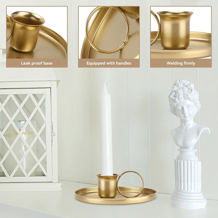KASTWAVE Metal Taper Candle Holder, 2Pcs Candle Holders for Candlesticks Retro Iron Taper Candle Holders with Handle Emergency Candle Holder(Gold)