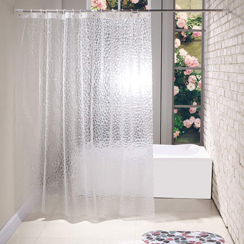Wisfor 3D Effect Clear Shower Curtain Waterproof Water Cube EVA Bathroom Curtain Liner with 12 Ring Hooks Mildew-free Bath Curtains for Home Hotel (180 x 180 cm)