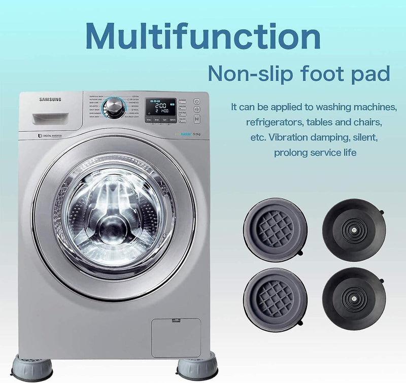 Washing machine foot mat, Anti Vibration Pads, Larger Opening Fits All Washer Feet - Stops Moving, Walking - Prevents Noise, Vibration Transfer