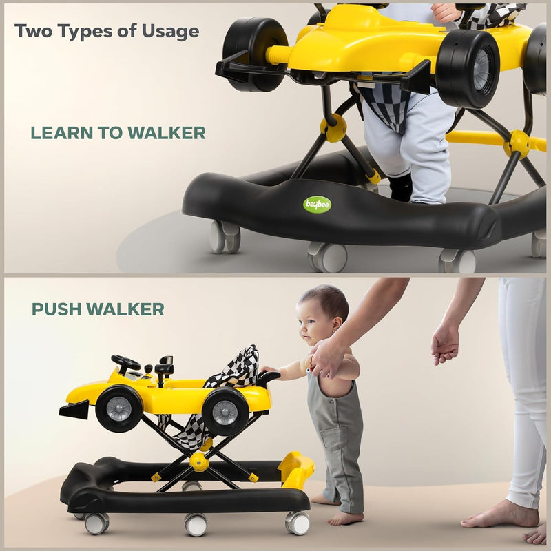 Baybee F1 Baby Walker for 6-18 Month Boy Girl, Push Walker for Kids with 3 Height Adjustable & High Back Seat | Activity Walker for Toddler (Yellow)