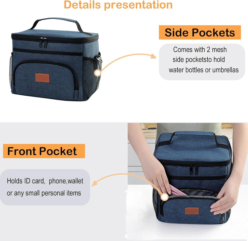 Insulated Lunch Bag for Men and women,Leak-Proof Cooler Lunch Box,Large Lunch Cooler Bag for Work,Travel,Picnic,navy blue,14L