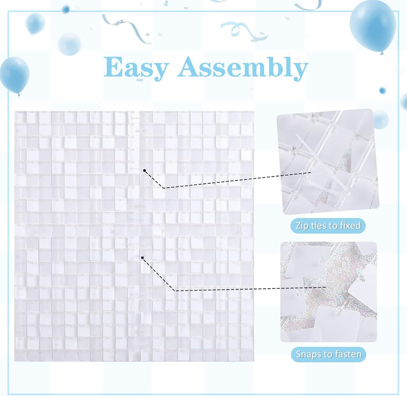 LuoluoHouse Shimmer Wall Panel Sequin Backdrop Panels 12 Packs-Iridescent Silver Backdrop for Graduation Anniversary Backdrop Wall Backdrops Engagement Decoration