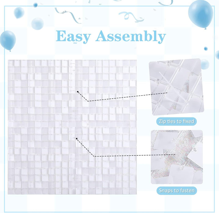 LuoluoHouse Shimmer Wall Panel Sequin Backdrop Panels 12 Packs-Iridescent Silver Backdrop for Graduation Anniversary Backdrop Wall Backdrops Engagement Decoration