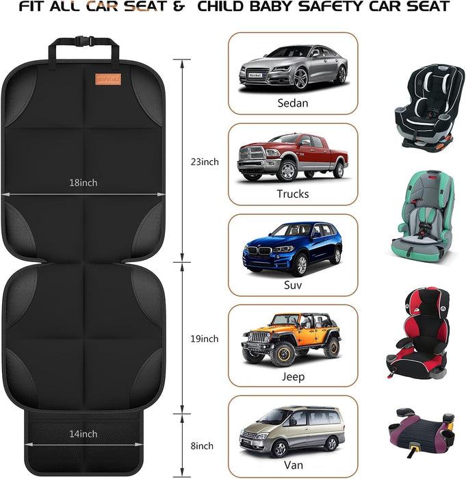Smart elf Car Seat Protector, 2Pack Seat Protector Protects Child Seats with Thickest Padding and Non-Slip Backing Mesh Pockets for Baby and Pet, Black