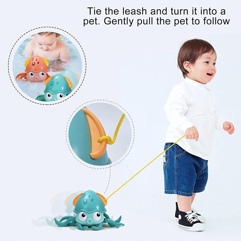 Octopus Beach Toys, Baby Bath Toy, Interactive Bath Toys, Wind Up Octopus Pull Along Toy with Rope for Toddlers Boys Girls, Plastic Water Toy for Swimming Summer Pool Bathroom Float Bath (Blue)