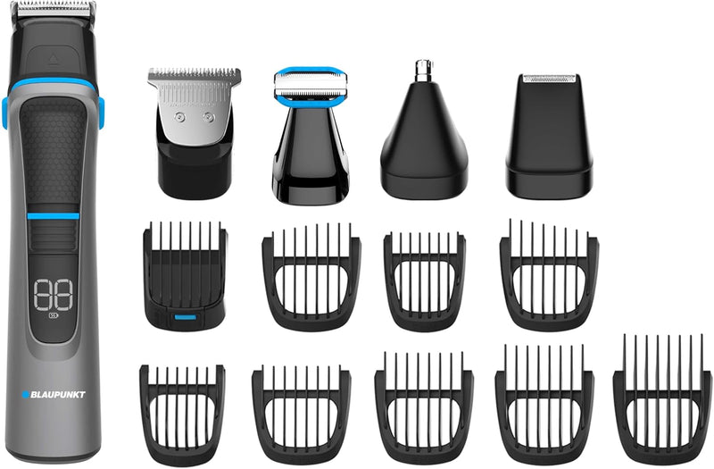Blaupunkt 14-in-1 Trimmer & Shaver Kit for Men Precision Beard Trimmer, Nose & Body Groomer, USB-C Rechargeable, LCD Display, 120 Min Runtime, Quick Charge, Multiple Guide Combs