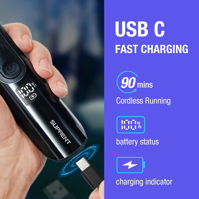 SUPRENT Beard Trimmer,Adjustable Beard Trimmer for Men with Li-ion Battery,Fast Charge, Long-Lasting Use,19 Built-in Adjustable Precise Lengths,USB Charging