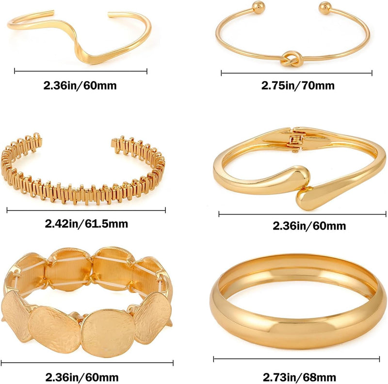 Gold Bangle Bracelets for Women Gold Plated Chunky Cuff Bangle Bracelet Stackable Multi Layer Bangles Fashion Jewelry Set