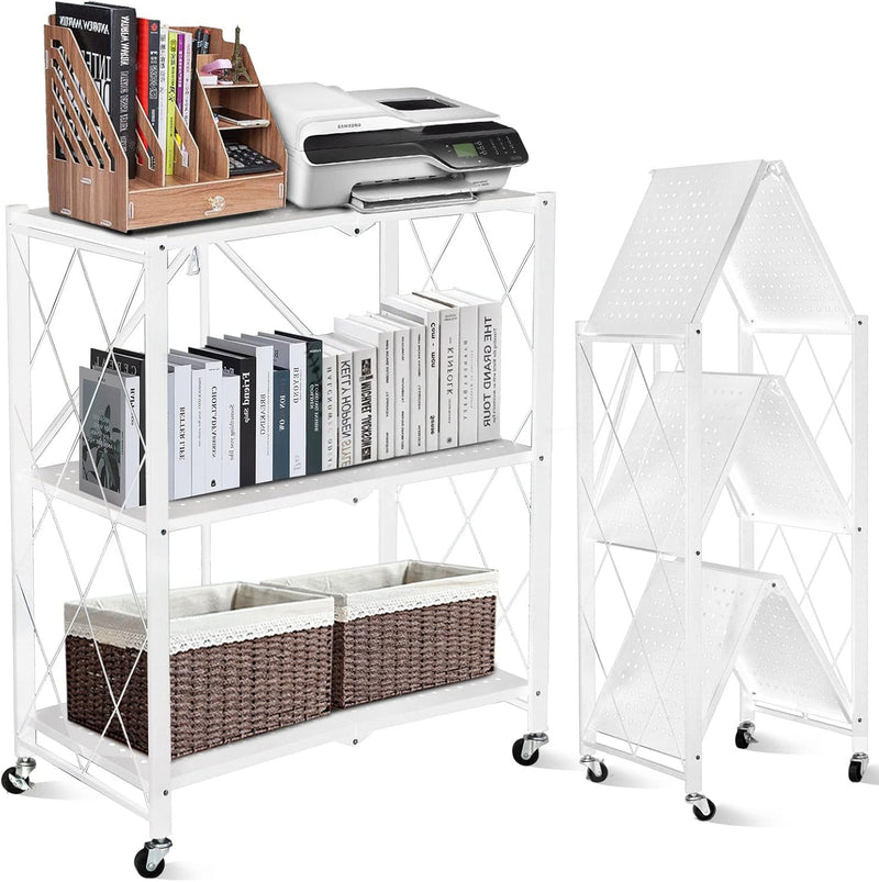 SKY-TOUCH Foldable Storage Organizer 4 Tier, Storage Shelves Kitchen Cabinet Storage Rack, Shelf Storage Multipurpose Rack for Living Room Bedroom Kitchen Garage Black - White 3-shelf