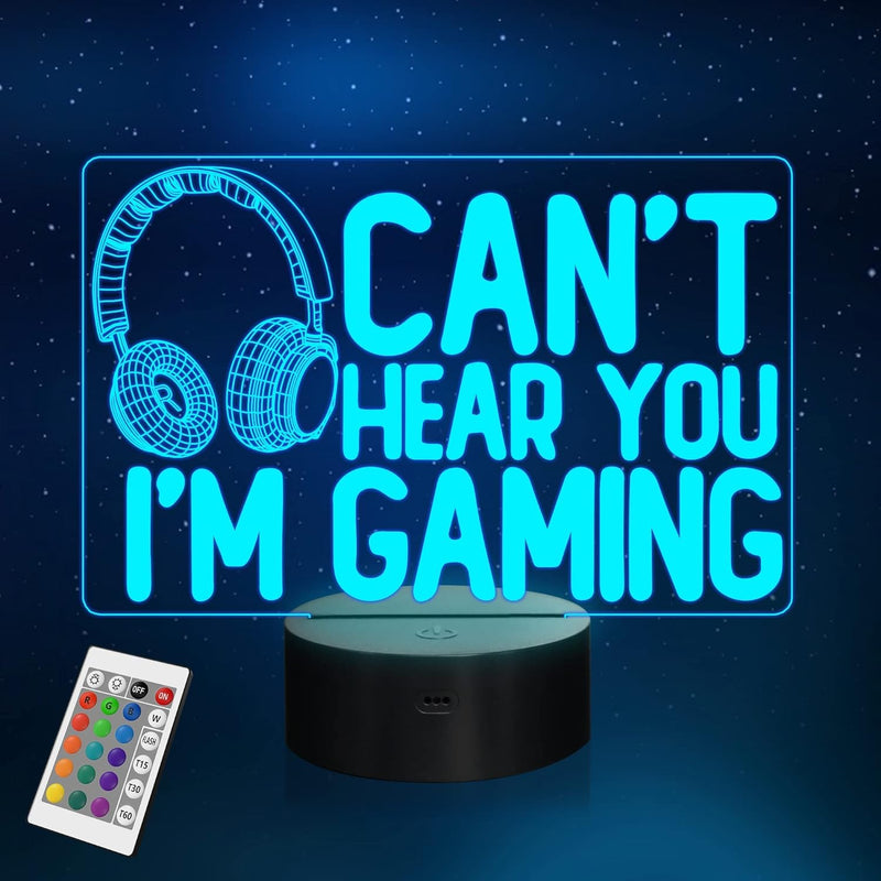 NALACAL Can't Hear You I'm Gaming Night Light, Headset Graphic Video Games Gamer Gift Funny 3D Illusion Lamp 16 Colors Changing Touch & Remote Control for Men Gamers Teenagers and Kids