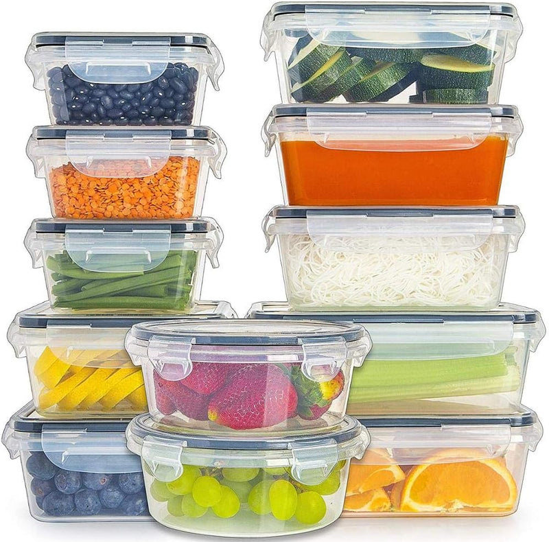 PREMIFY Airtight Meal Prep Container Set with Locking Lids & Labels, 12pcs Re-usable Plastic Food Storage Containers, Stackable Kitchen Organizer Boxes, BPA Free & Microwave Freezer Dishwasher Safe