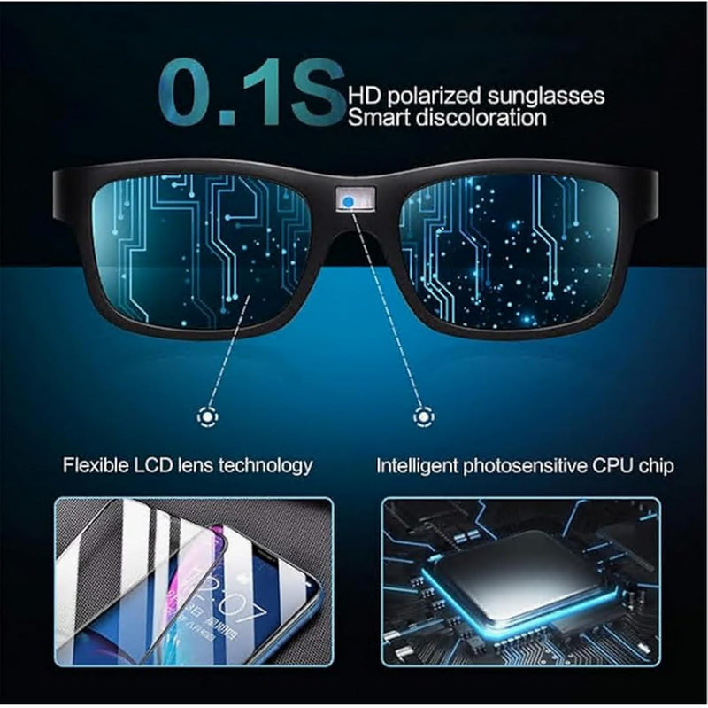 COTIA 0.1 Seconds Smart Photochromic Polarized Men's Sunglasses for Driving and Riding Day and Night Fishing Sun Glasses - Black