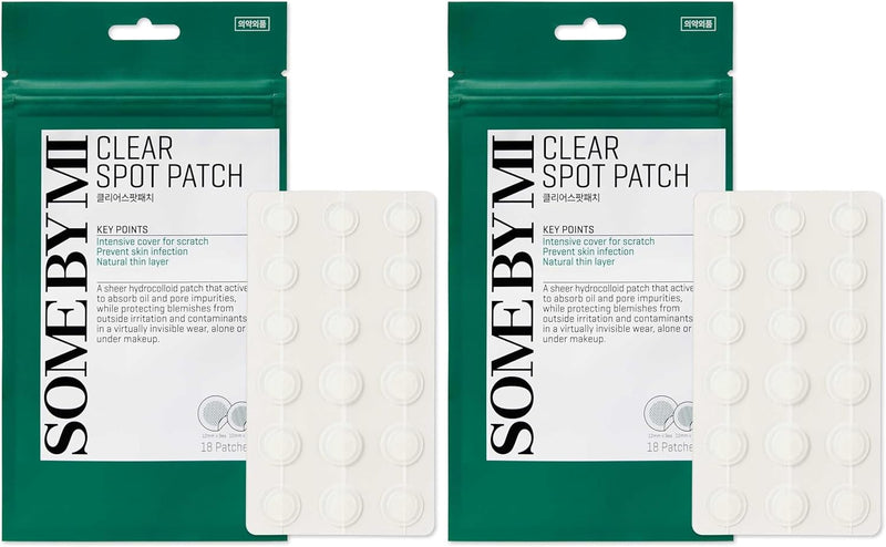 Some By Mi 30 Days Miracle Clear Spot Patch 18 Counts, 2 Size(10mm 9Counts, 12mm 9Counts) Invisible Hydrocolloid Skin Trouble & Pimple Patch with No Irritation Pack of 1 - 18 Pieces (Pack of 2)