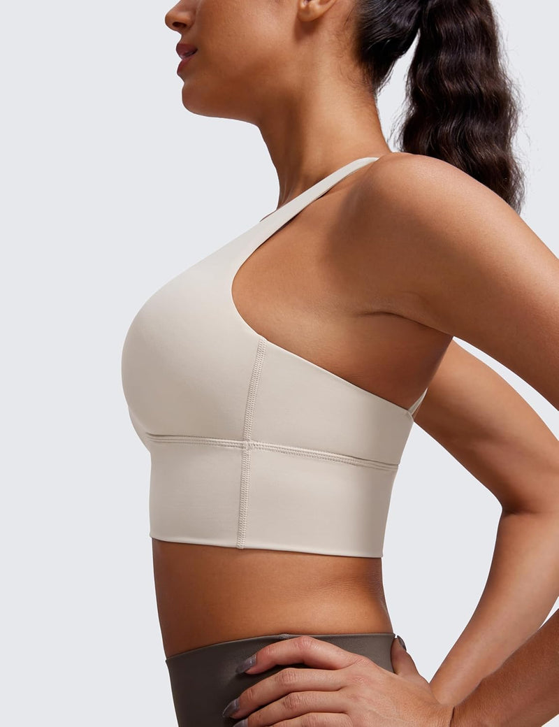 CRZ YOGA Womens Strappy Longline Sports Bra - Medium Impact Criss Cross Yoga Padded Bras Workout Crop Top