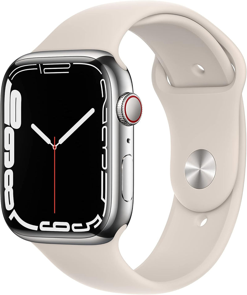 Apple Watch Series 7 (GPS + Cellular, 45mm) Smart watch - Graphite Stainless Steel Case with Midnight Sport Band - Regular. Fitness Tracker, Blood Oxygen & ECG Apps, Water Resistant (Renewed)