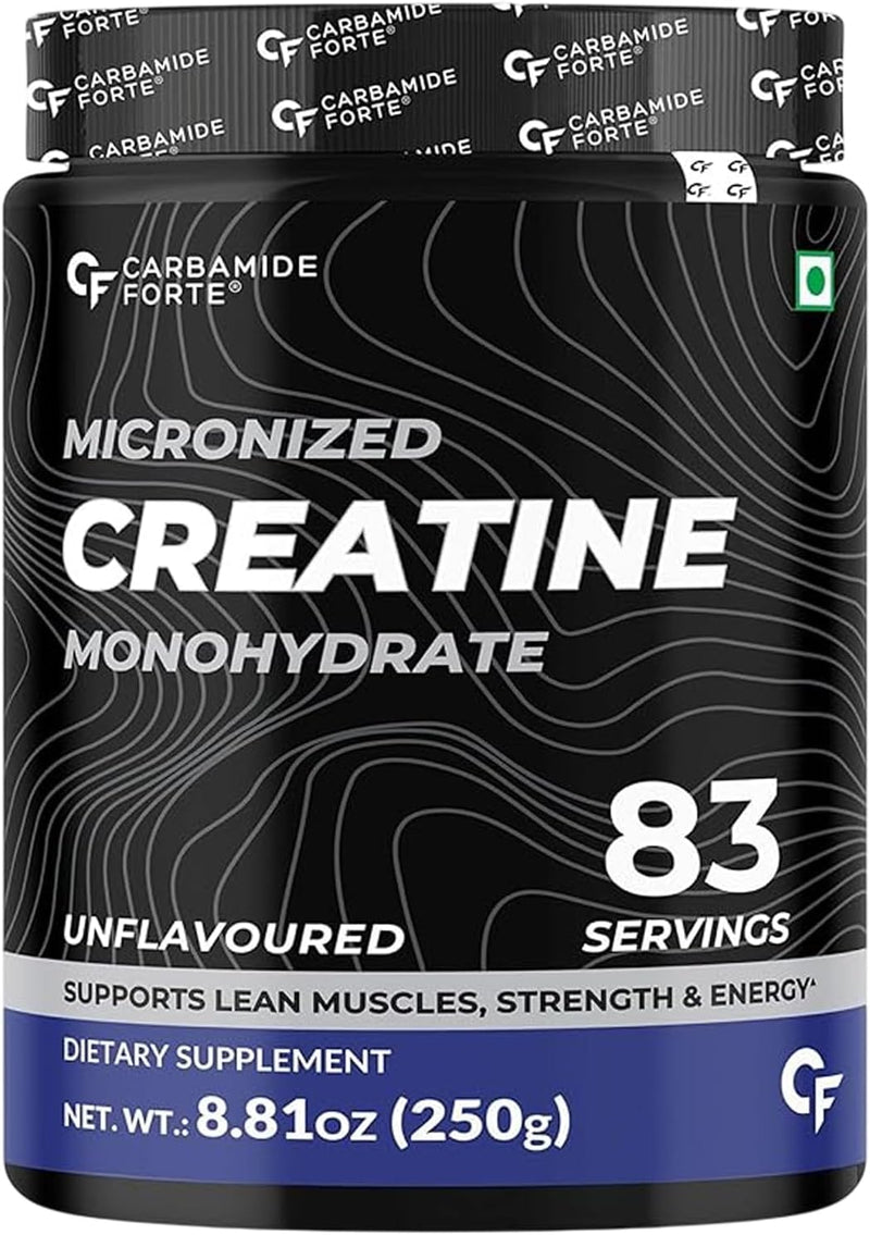 Carbamide Forte Micronized Creatine Monohydrate Powder - 83 Servings, 250g Creatine Supplement Powder for Lean Muscle Volumization, Strength & Energy - Creatine Powder Blue