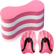 3 Pcs Swim Training Pull Buoy Swimming Hand Paddles Set Include 1 Swim Buoy 2 Swim Hand Paddles for Lap Swimming with Adjustable Straps Swim Training Equipment Kit for Adults - Pink