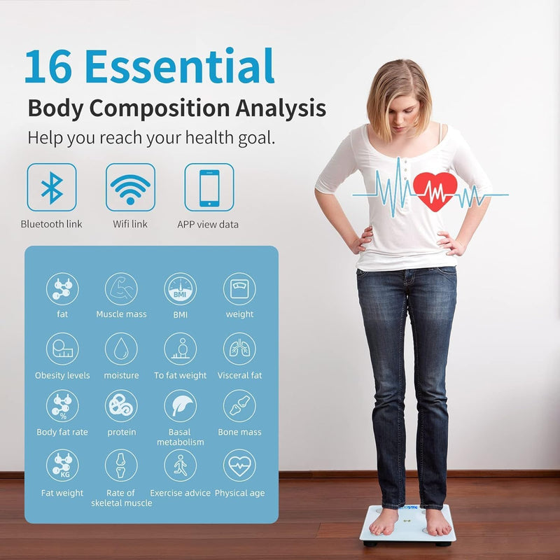 SKY-TOUCH Digital Weight Scale,Bluetooth Body Fat Scale,LED Display and Step-On,Body Composition Monitor Health Analyzer,with USB Charging,26x260x2cm,White