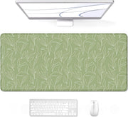 Auhoahsil Desk Pad, XXL Large Mouse Extended Gaming Mousepad, Cute Mat for Women, Big Office Accessories Pad Computer Keyboard and Laptop, 35.5 x 15.7 Inch, Pretty Pink Flowers, Girly Flowers - 23 Green Line Flowers 35.5L x 15.7W inches
