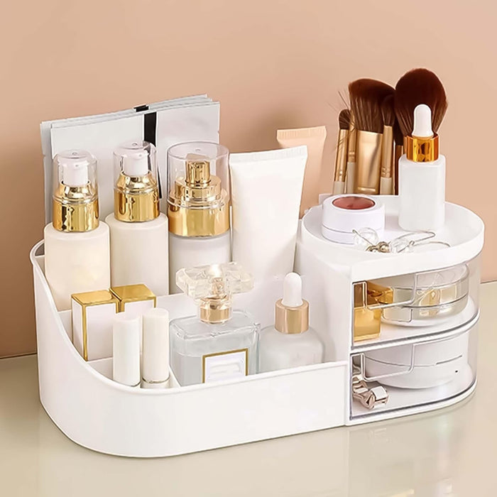 ALOXE Makeup Organizer | Makeup Box For Storage | Make Up, Cosmetic, Skincare Organiser For Women | Elegant Makeup Vanity With Transparent Drawer (Green)