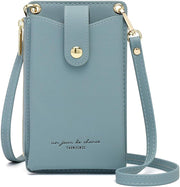 Womens Cellphone Crossbody Bag Small Light Leather Shoulder Purse Handbag Card Wallet Lanyard Case Girls Satchel Pouch - B-blue